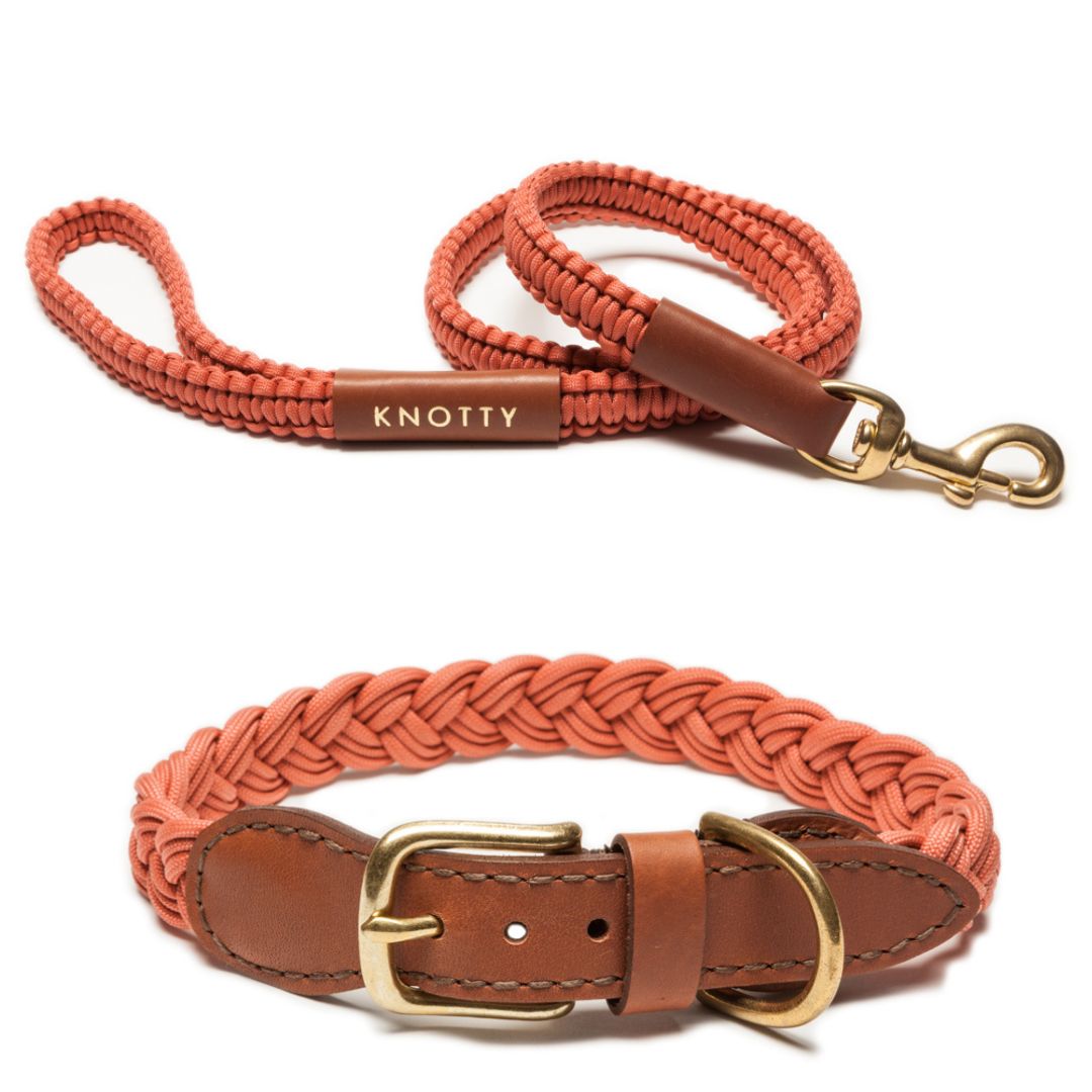 Braided Collar & Leash Set - Peach