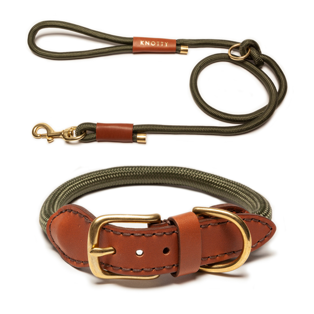 Rope Collar & Leash Set - Olive
