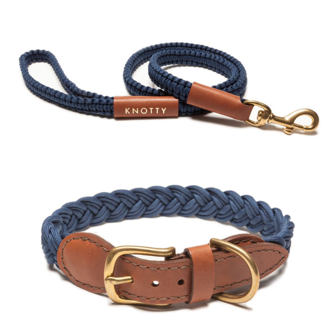 Braided Collar & Leash Set - Royal Blue