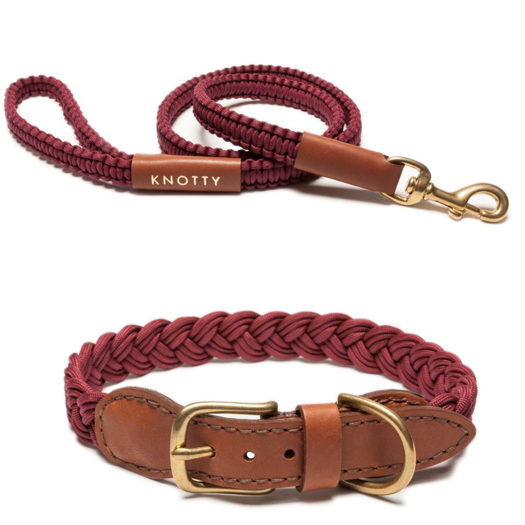 Braided Collar & Leash Set - Wine