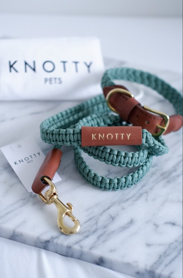 Braided Collar & Leash Set - Mint– Knotty Pets